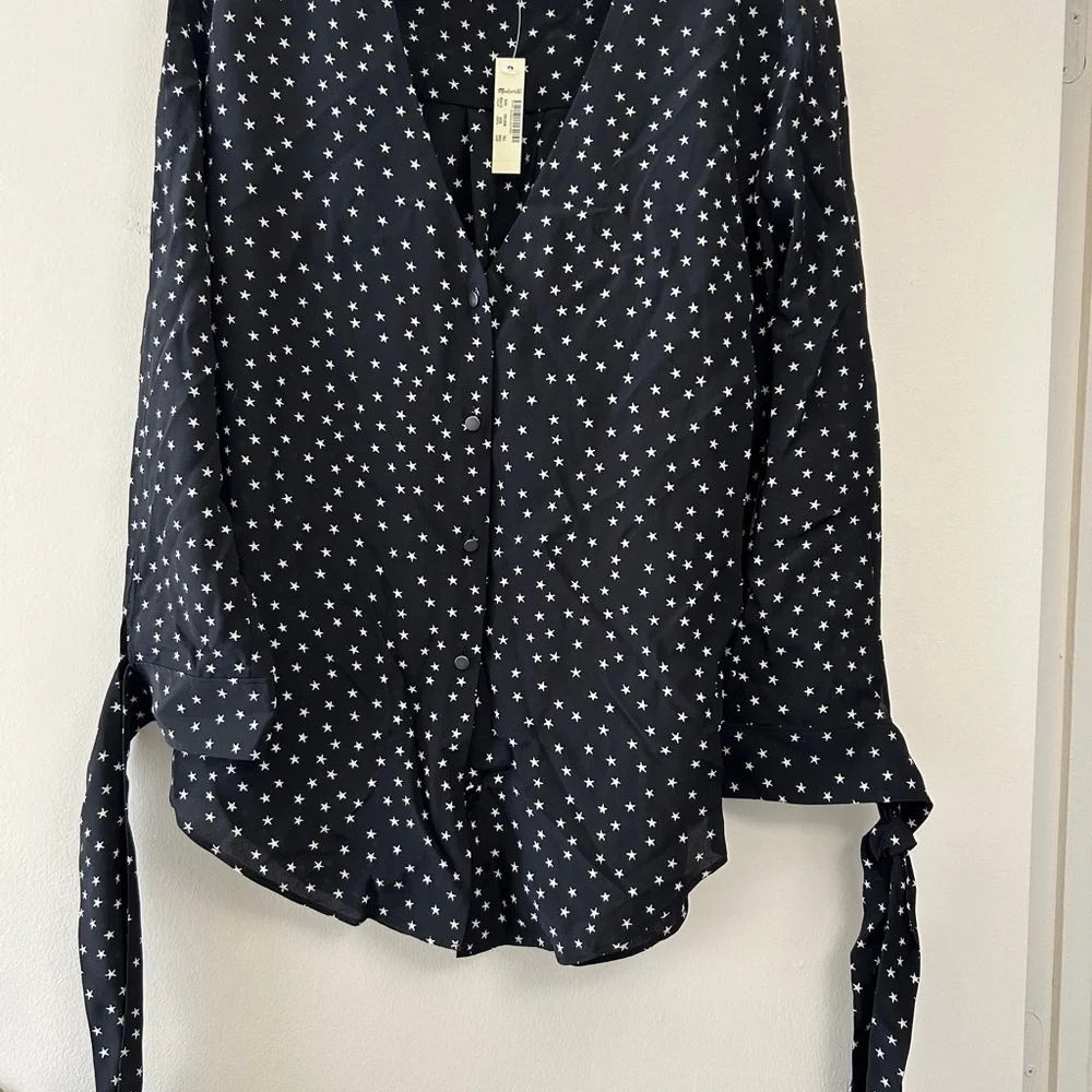NEW! Madewell Black Silk Tie-Sleeve Top - Picture 2 of 6
